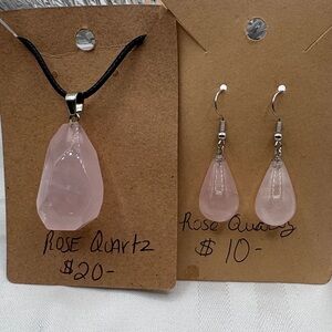 Rose quartz necklace and earring set 1.5 inch with 9” cord